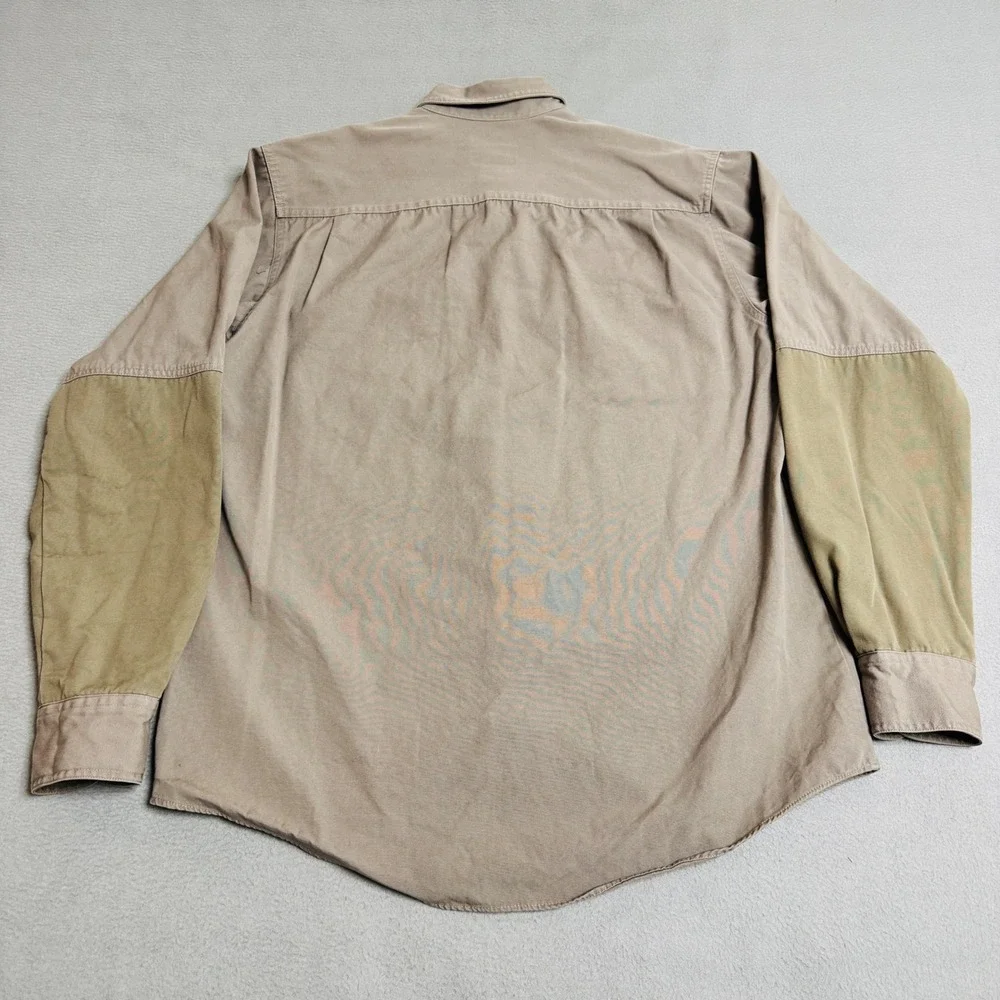 Cabelas Shooting Shirt Mens L Tall Tan Cotton‎ Canvas Hunting Quilted Shoulder